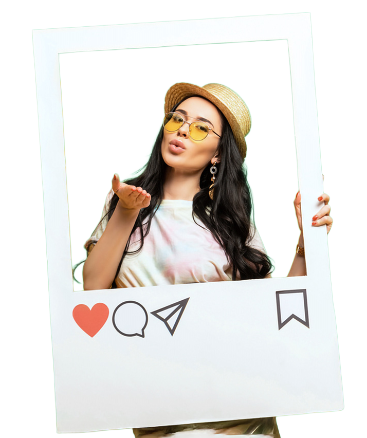 female-influencer-with-social-media-frame transparent